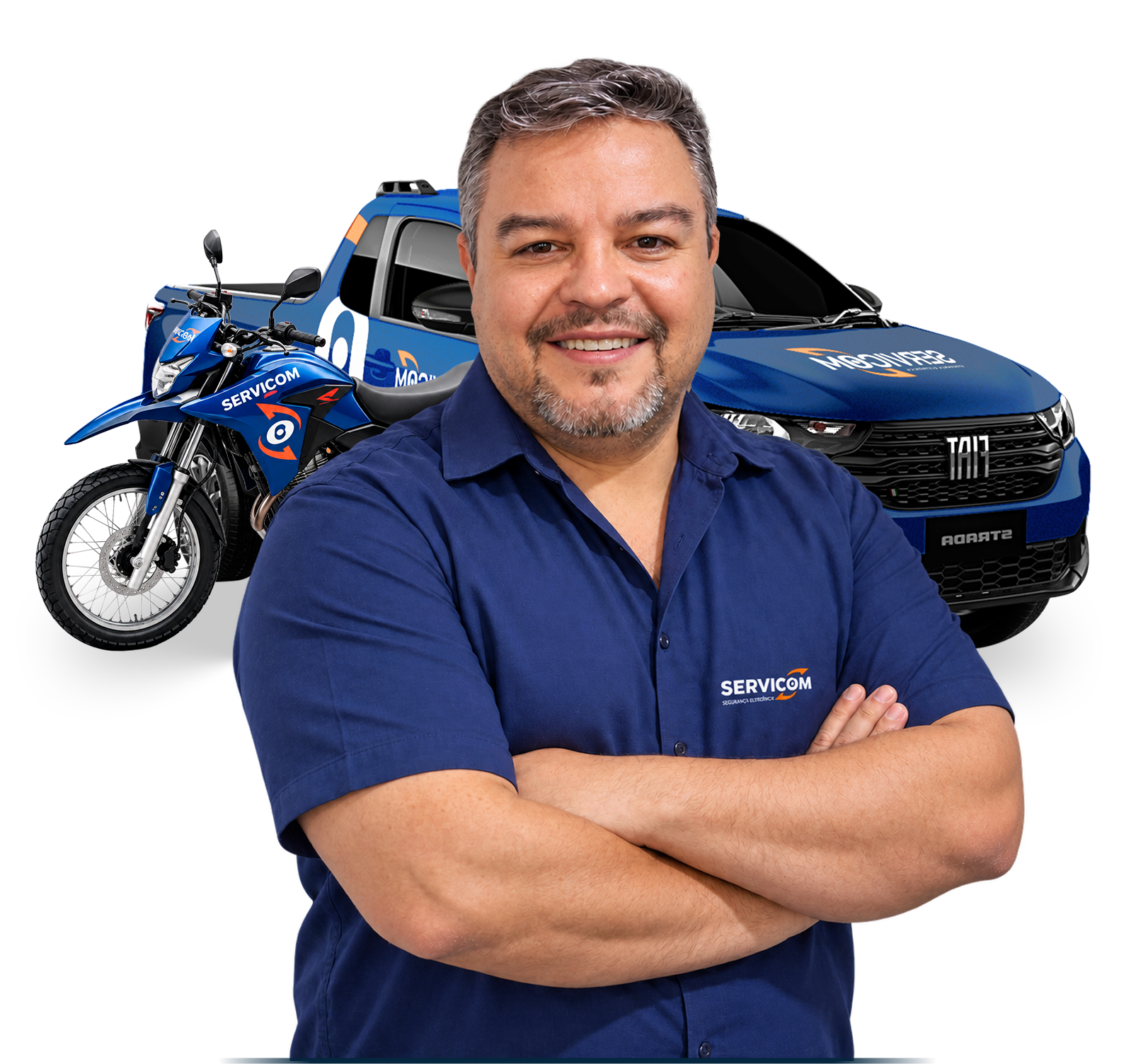 Profissional Servicom com veículos da equipe de pronta resposta