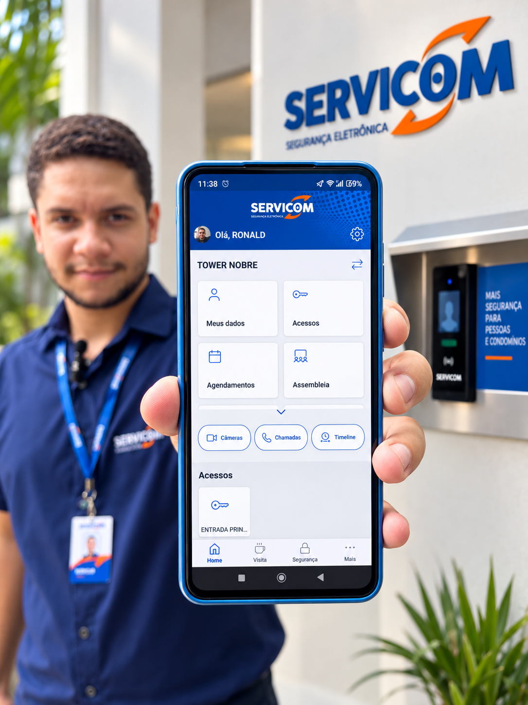 Telas do aplicativo Servicom em smartphones